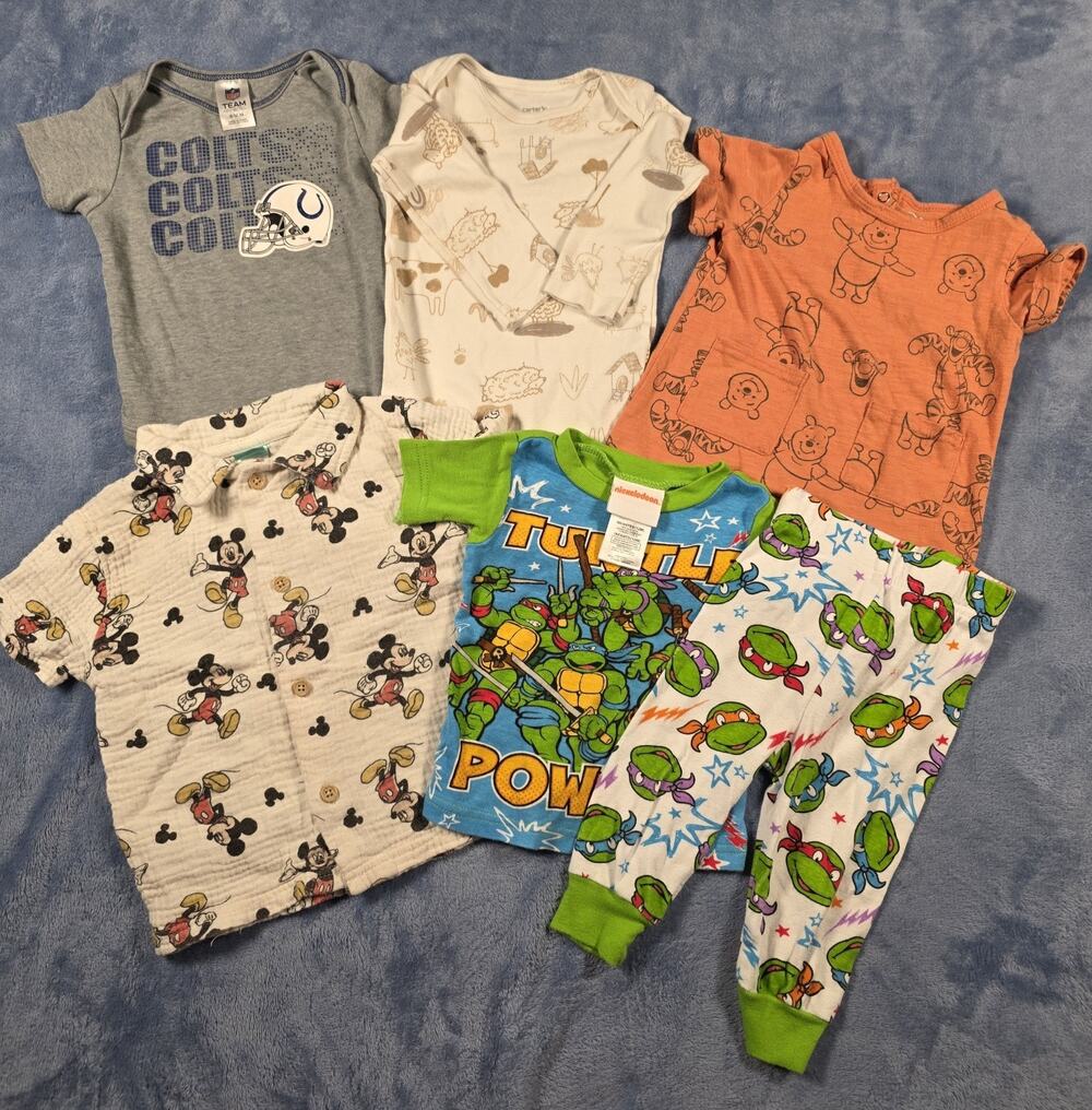 Baby Boy Clothes Lot 12M Disney TMNT Colts Carter’s 6 Pc Character Outfits